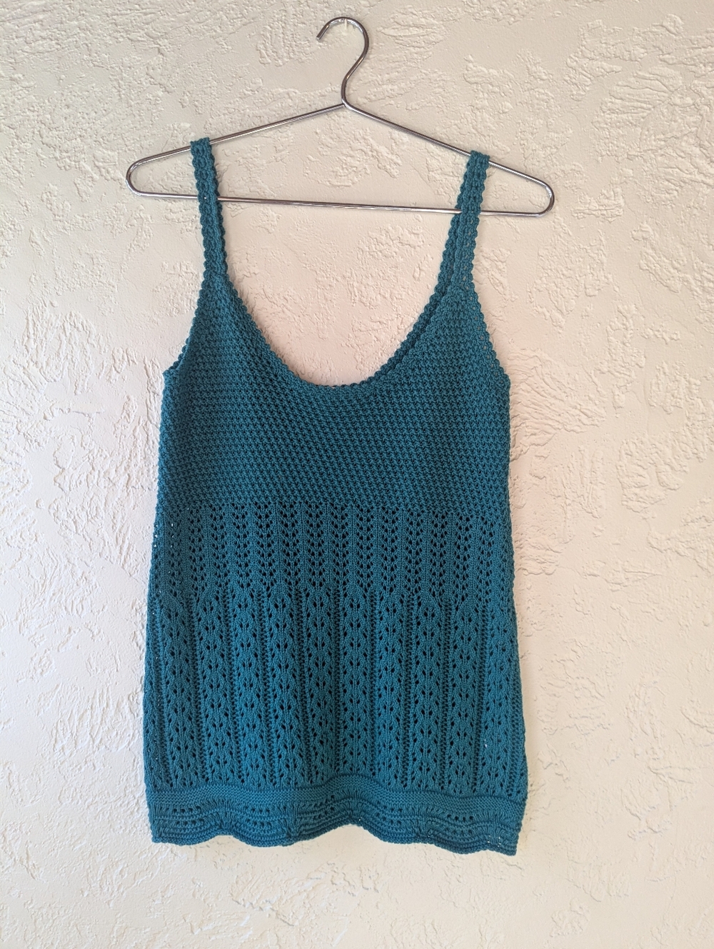 Old Navy Teal Crochet-Knit Scoop Neck Sweater